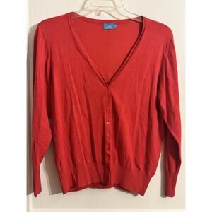 CIELO Red V-Neck Cardigan Sz 2XL Plus Preppy Office Old Money Workwear Travel